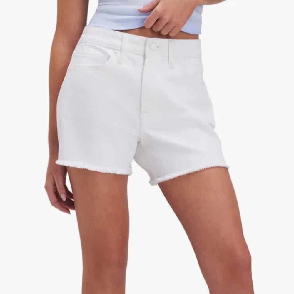 Good American Good '90s High Rise Cutoff Denim Shorts White Size 33